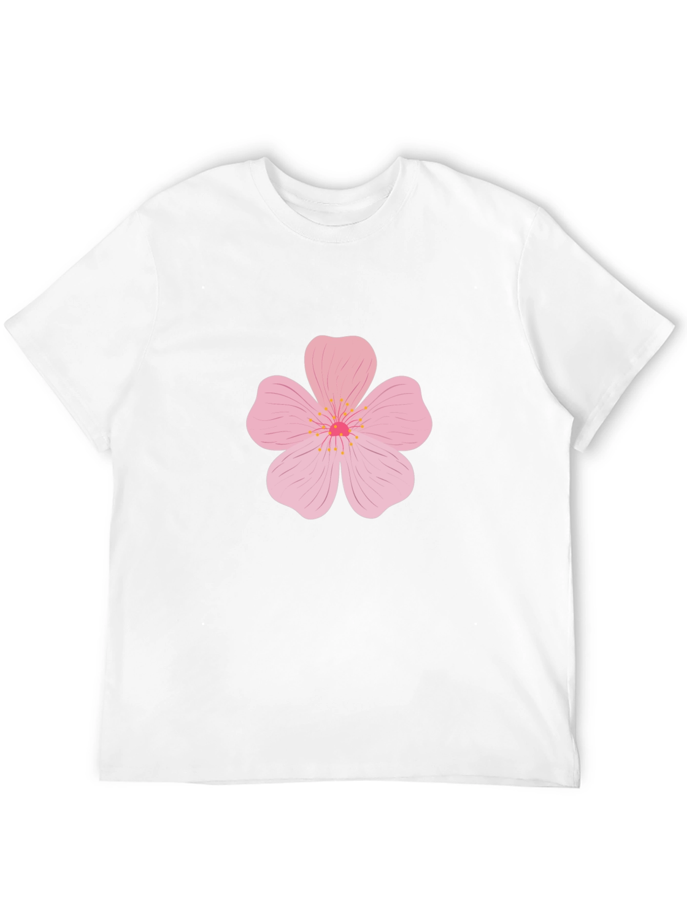 Mens Black T-Shirt with Pink Flower Design
