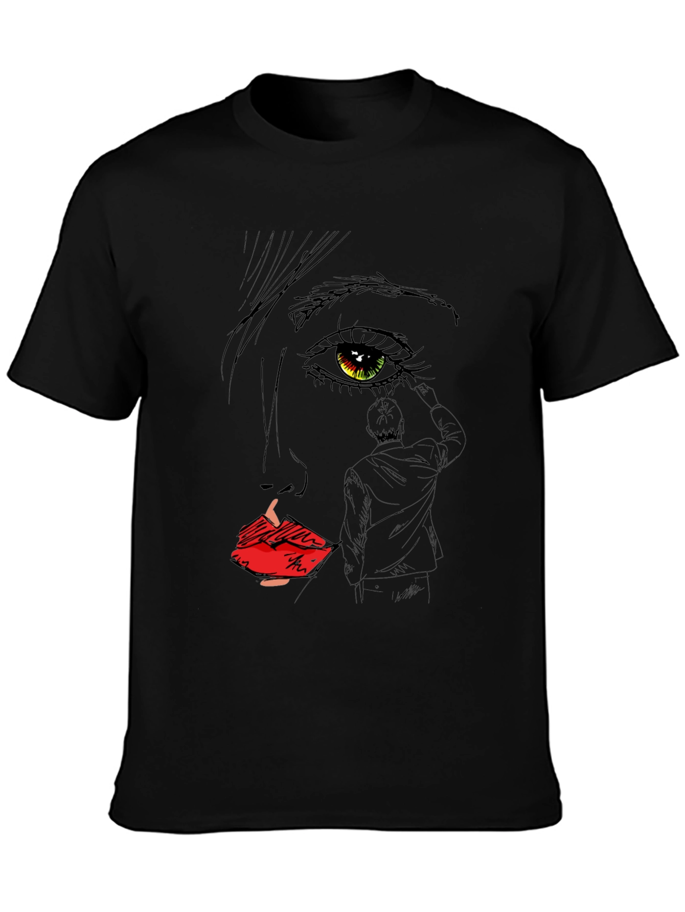 Artistic Face Sketch Graphic Tee - Black Unisex T-Shirt