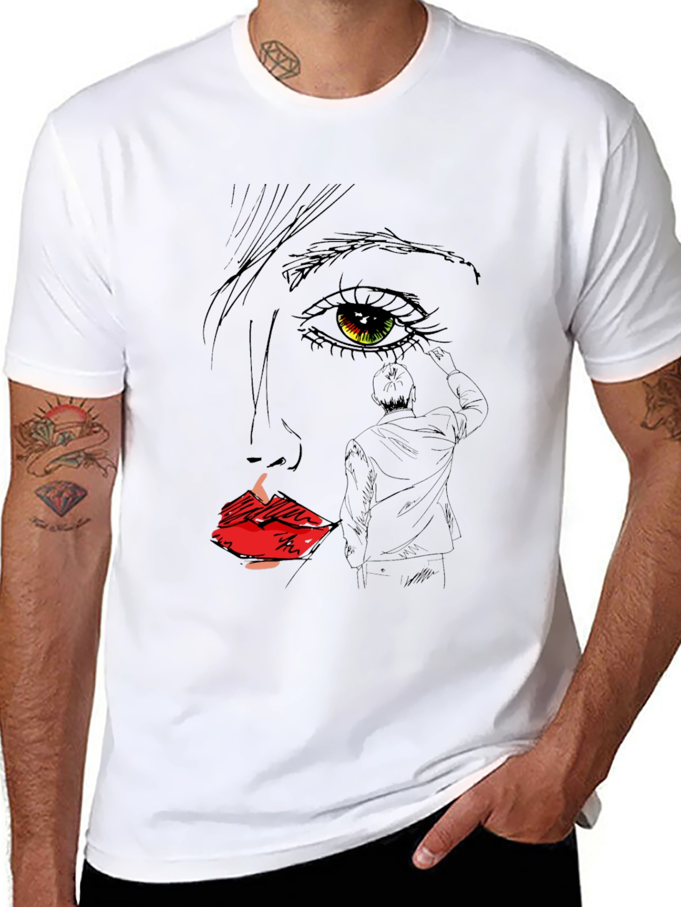Artistic Face Sketch Graphic Tee - Black Unisex T-Shirt