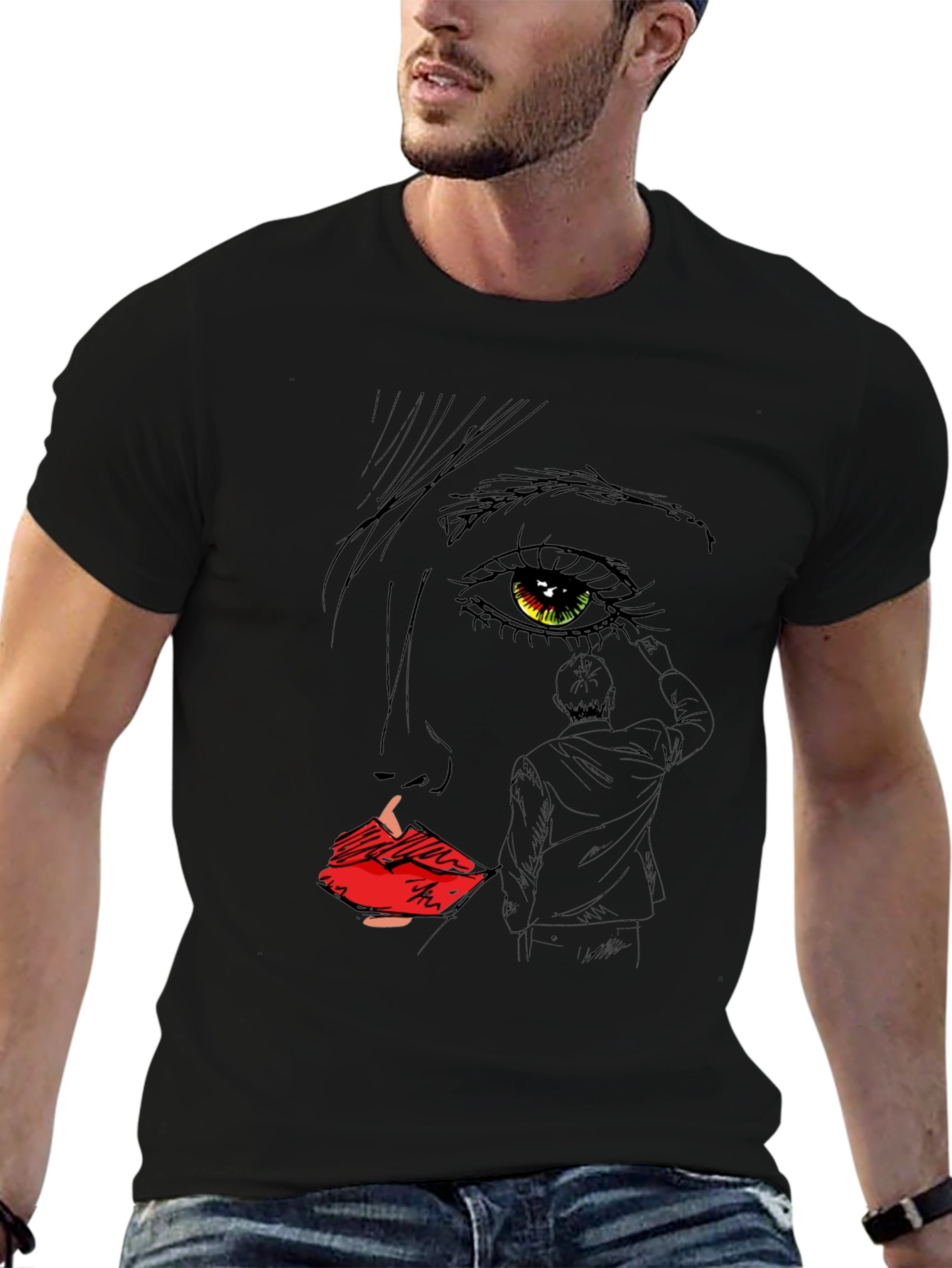 Artistic Face Sketch Graphic Tee - Black Unisex T-Shirt
