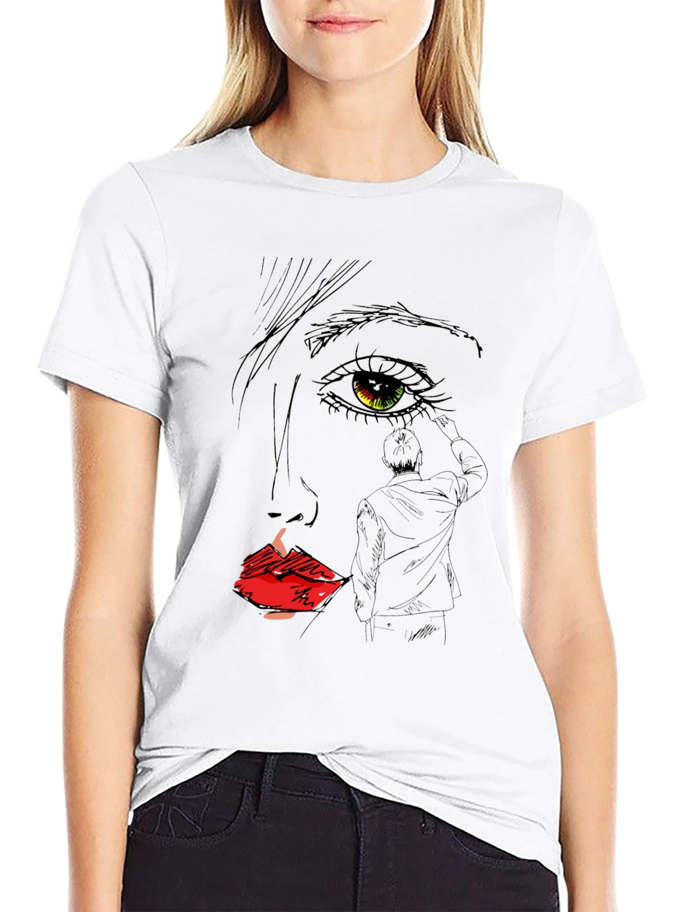 Artistic Face Sketch Graphic Tee - Black Unisex T-Shirt