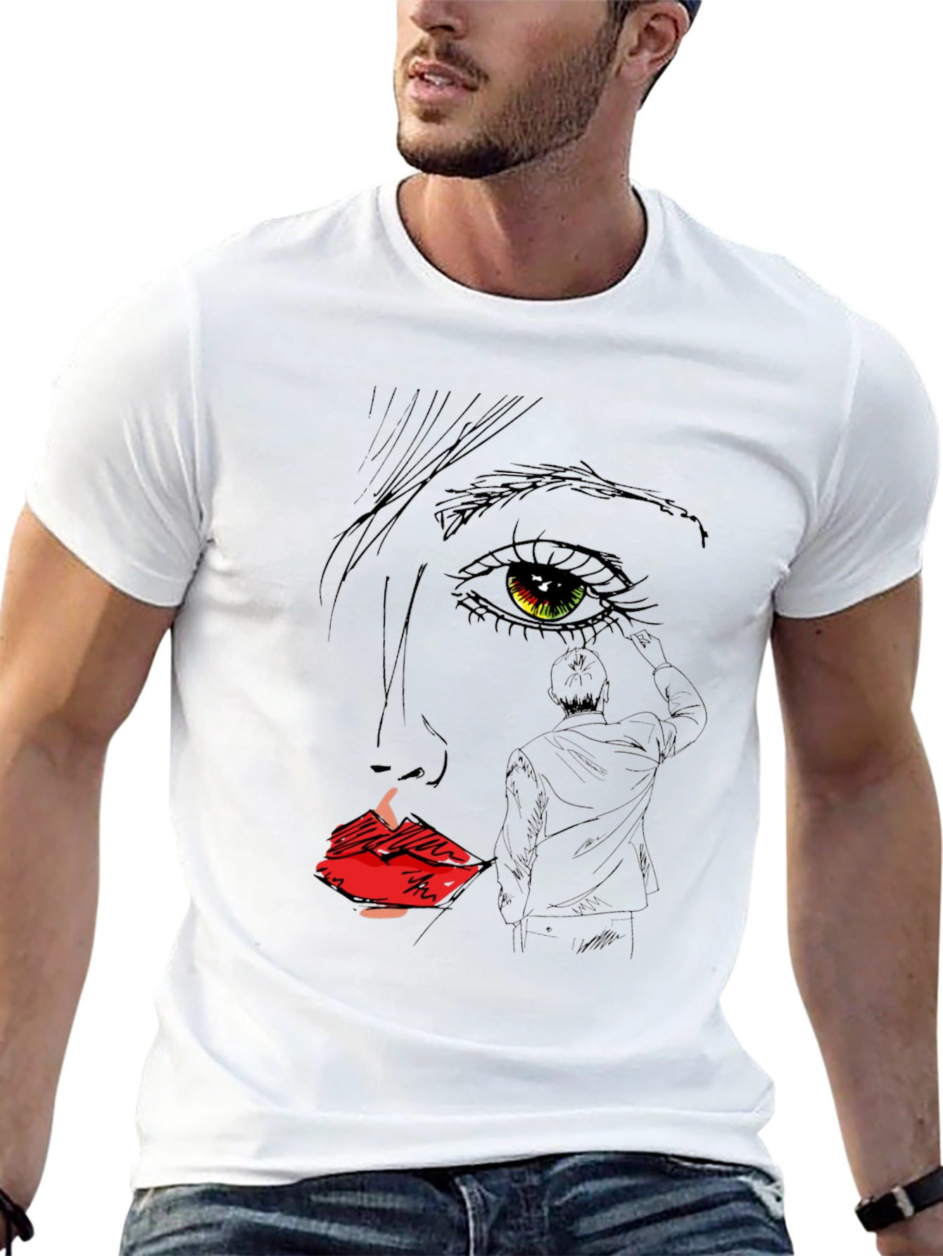 Artistic Face Sketch Graphic Tee - Black Unisex T-Shirt