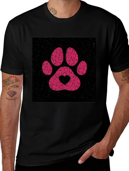 Paw Print Heart Graphic Tee - Casual Black T-Shirt