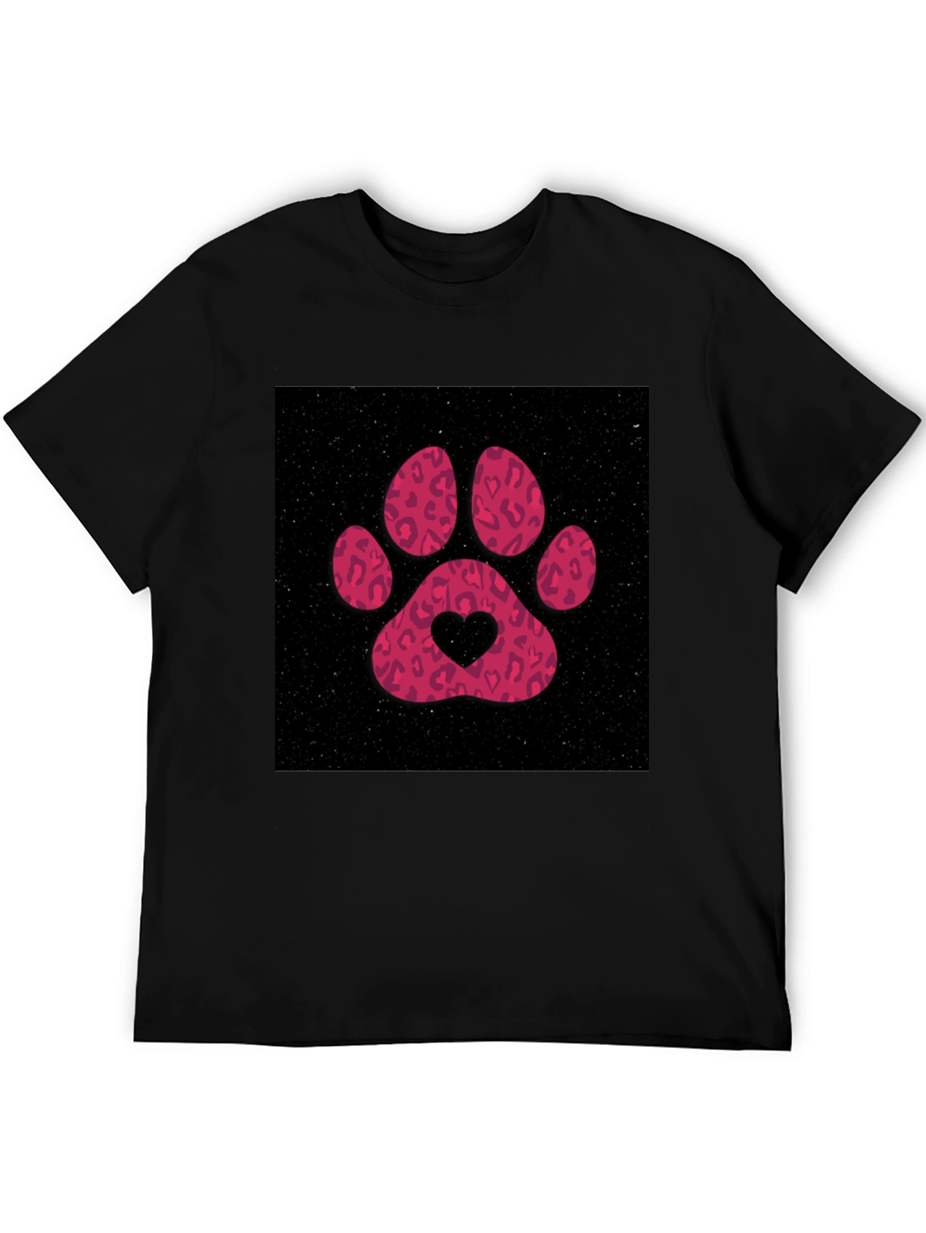 Paw Print Heart Graphic Tee - Casual Black T-Shirt