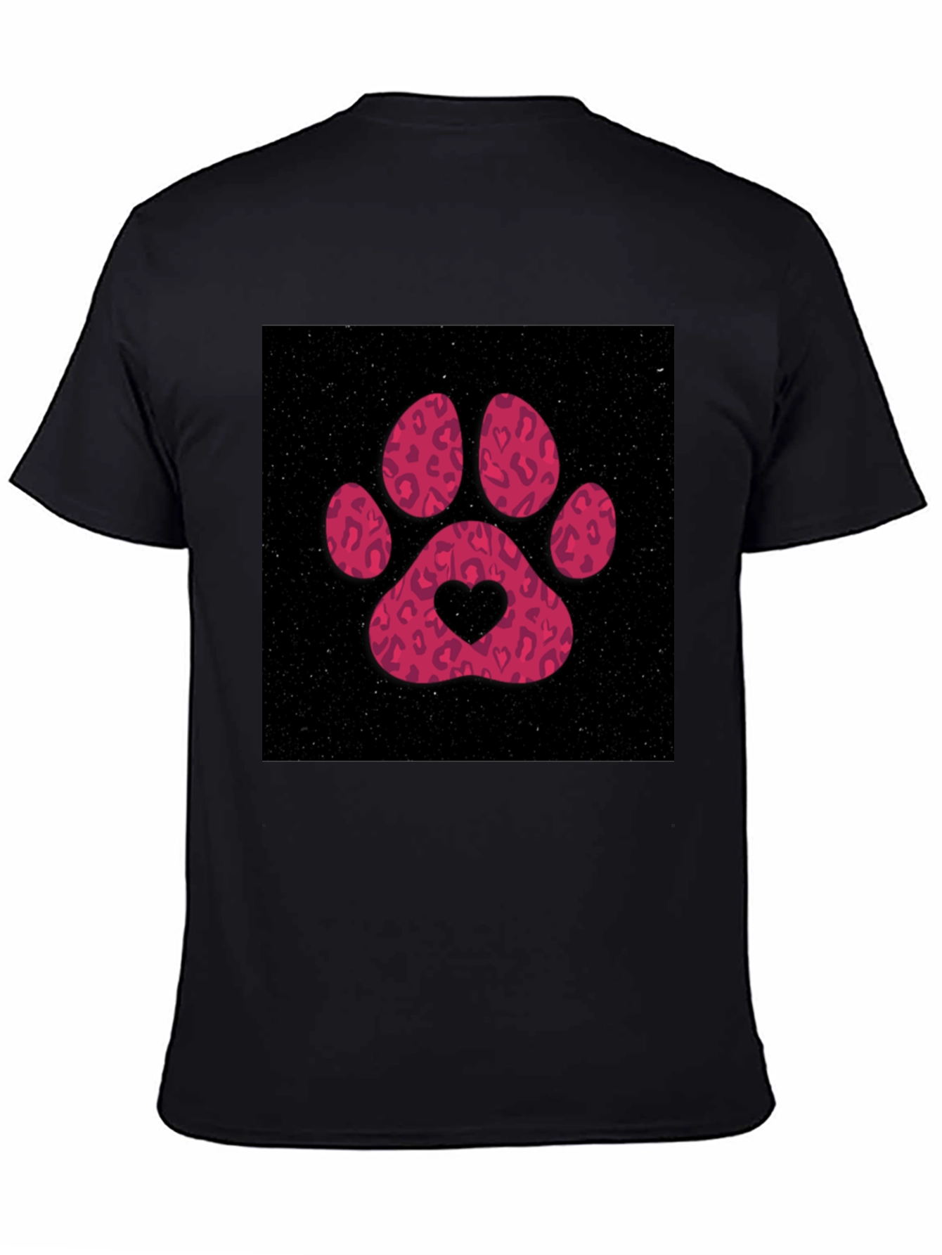 Paw Print Heart Graphic Tee - Casual Black T-Shirt