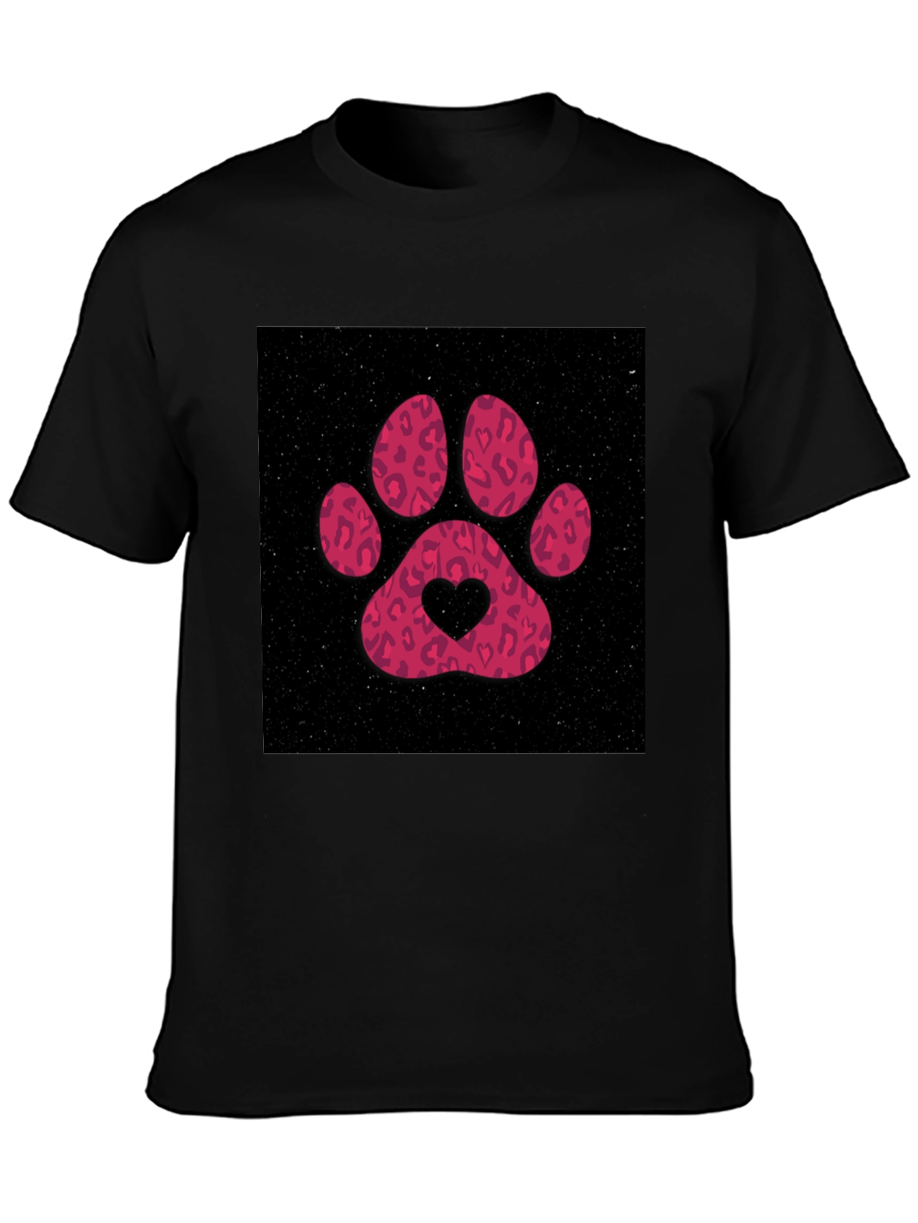 Paw Print Heart Graphic Tee - Casual Black T-Shirt