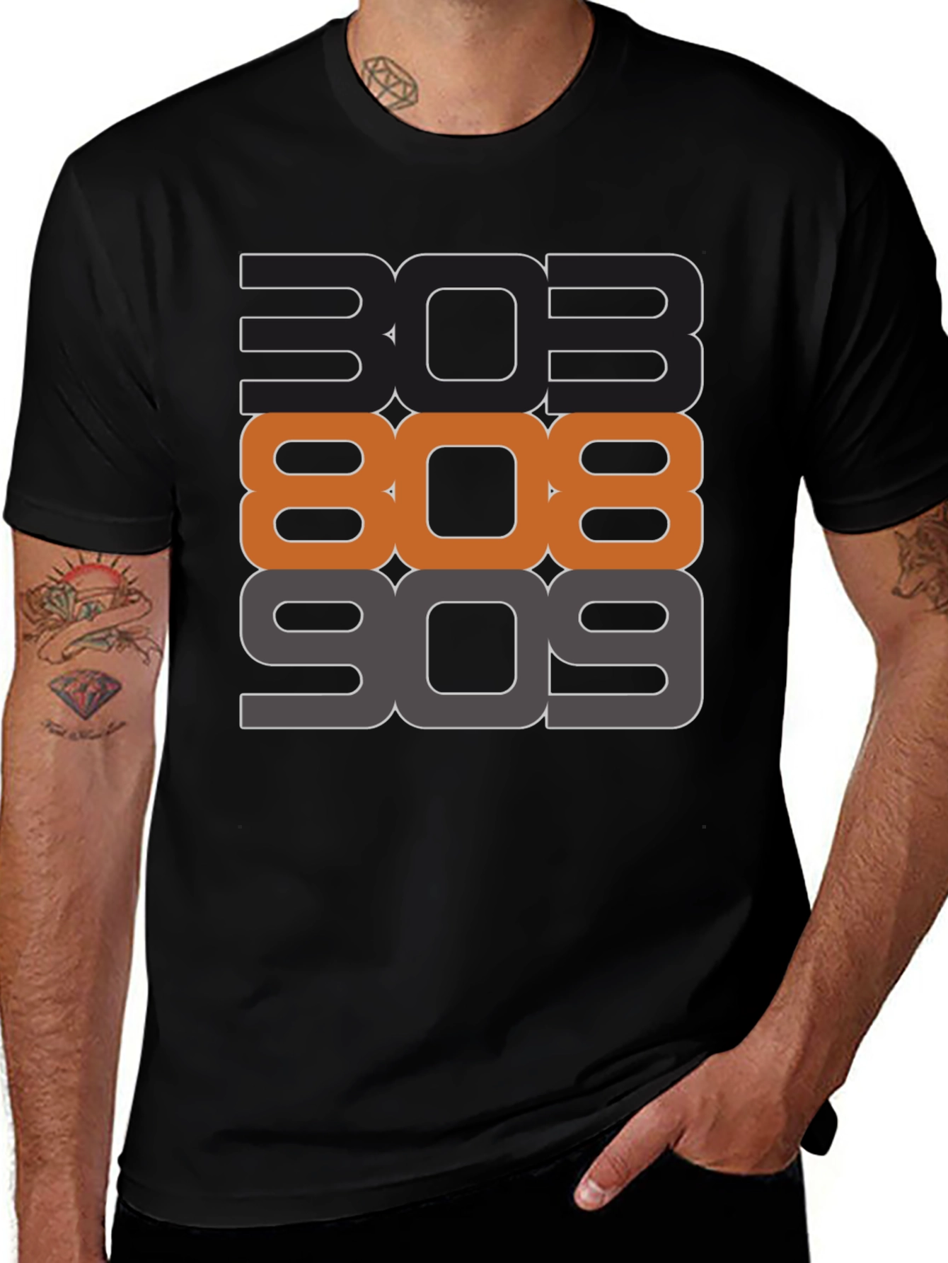 303 808 909 Black Graphic T-Shirt