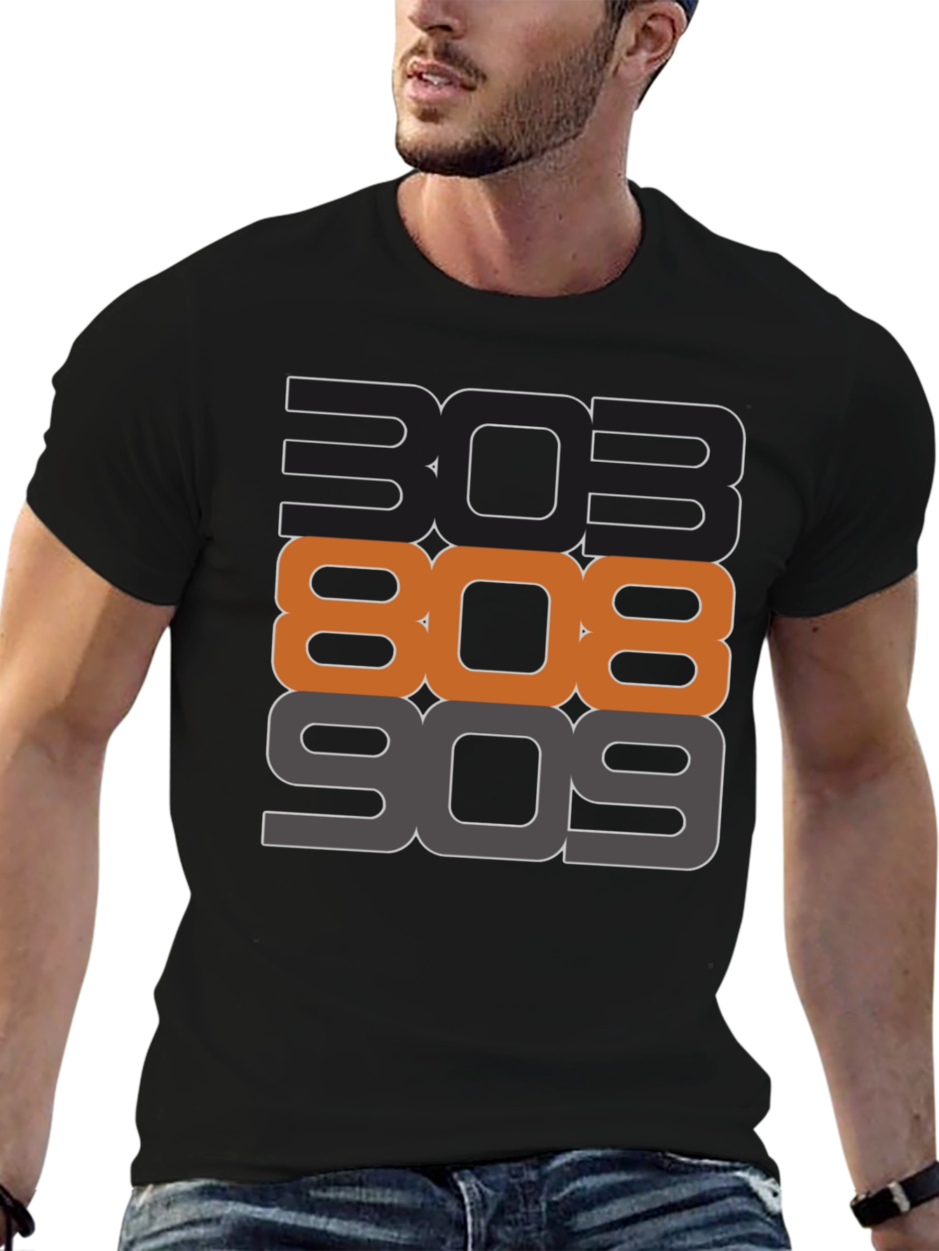 303 808 909 Black Graphic T-Shirt