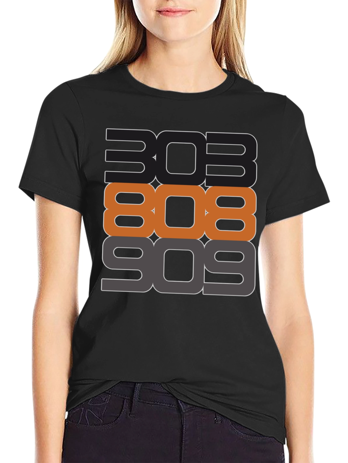 303 808 909 Black Graphic T-Shirt