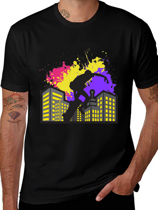 Skateboarding Cityscape Graphic Tee
