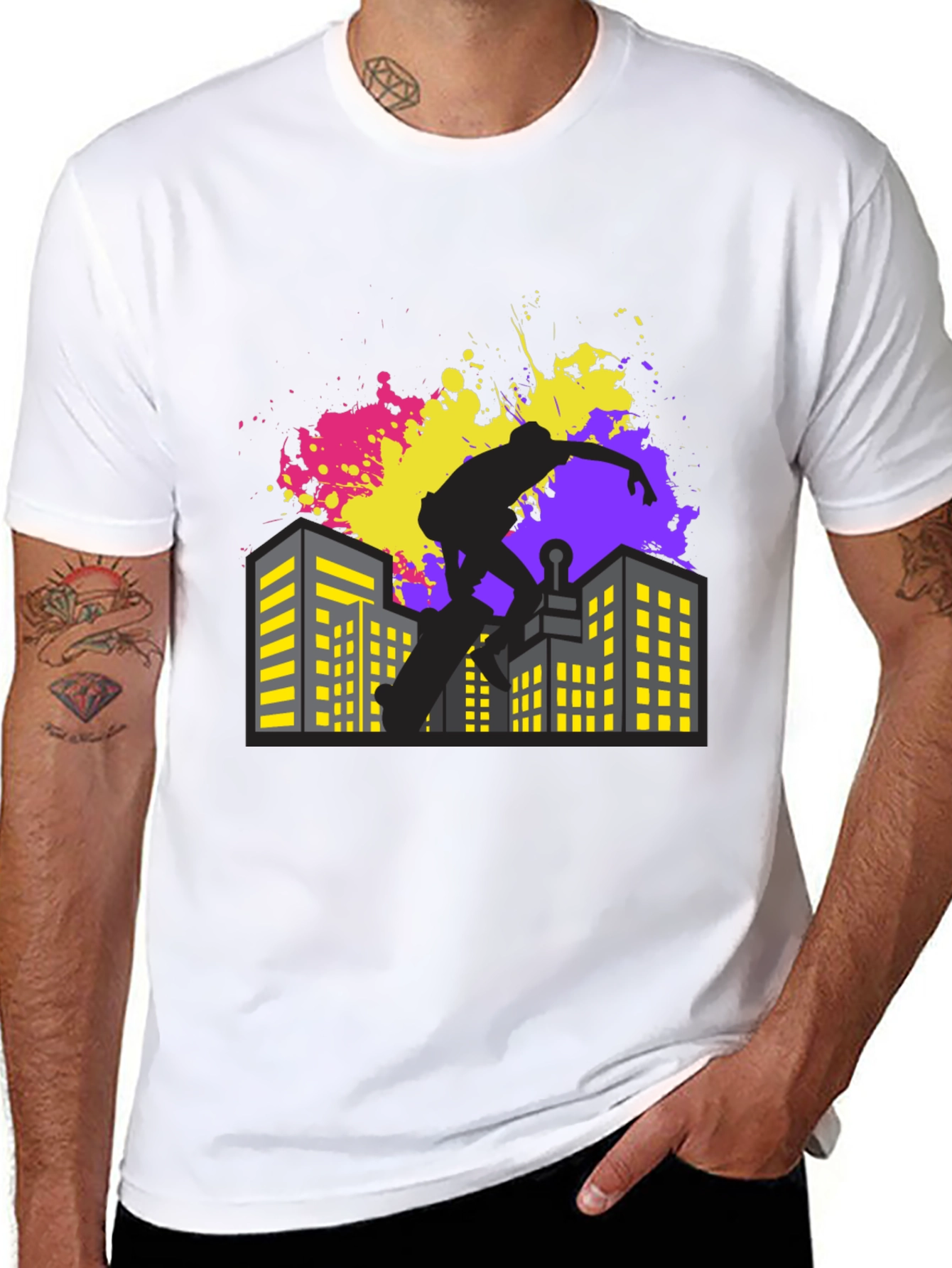 Skateboarding Cityscape Graphic Tee