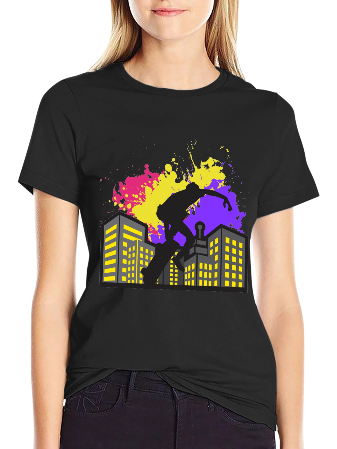 Skateboarding Cityscape Graphic Tee