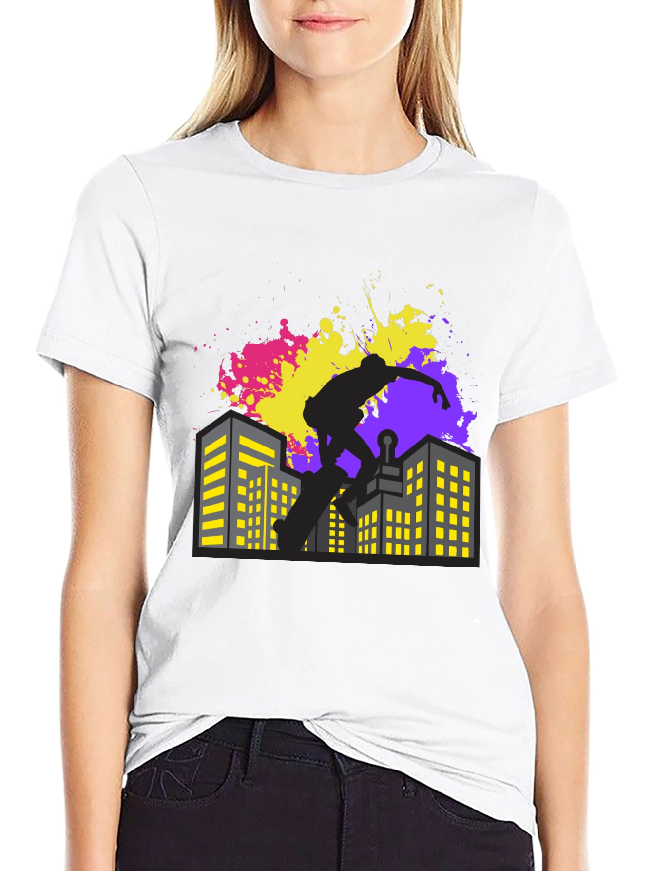 Skateboarding Cityscape Graphic Tee