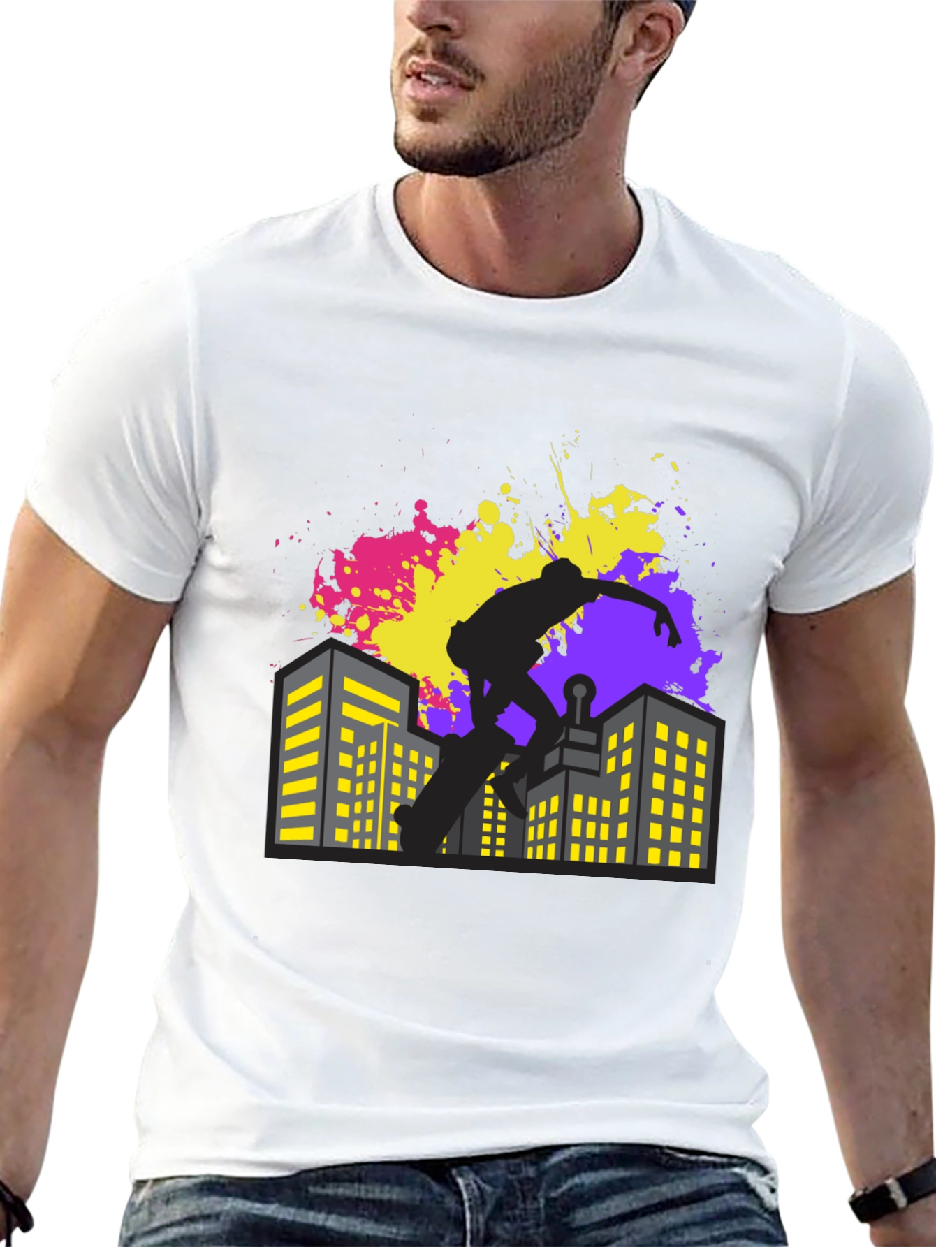 Skateboarding Cityscape Graphic Tee