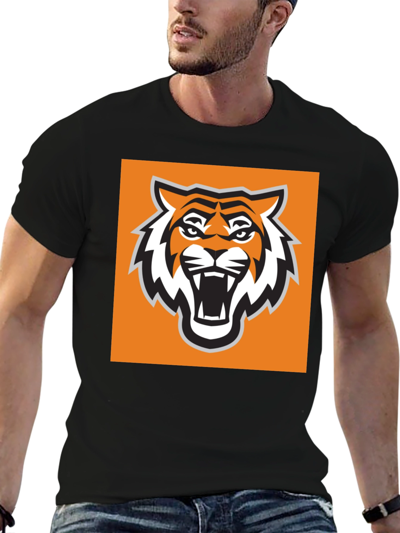 Tiger Mascot Graphic Tee - Bold Black T-Shirt