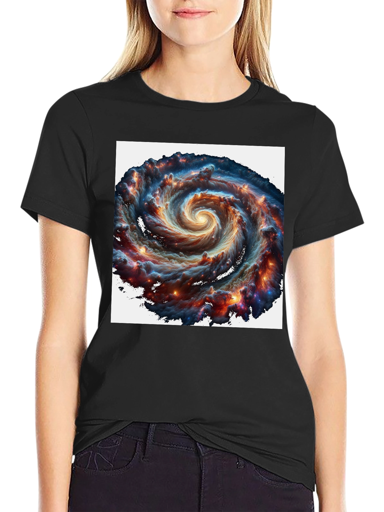 Swirling Galaxy Graphic Tee - Black Cotton Comfort