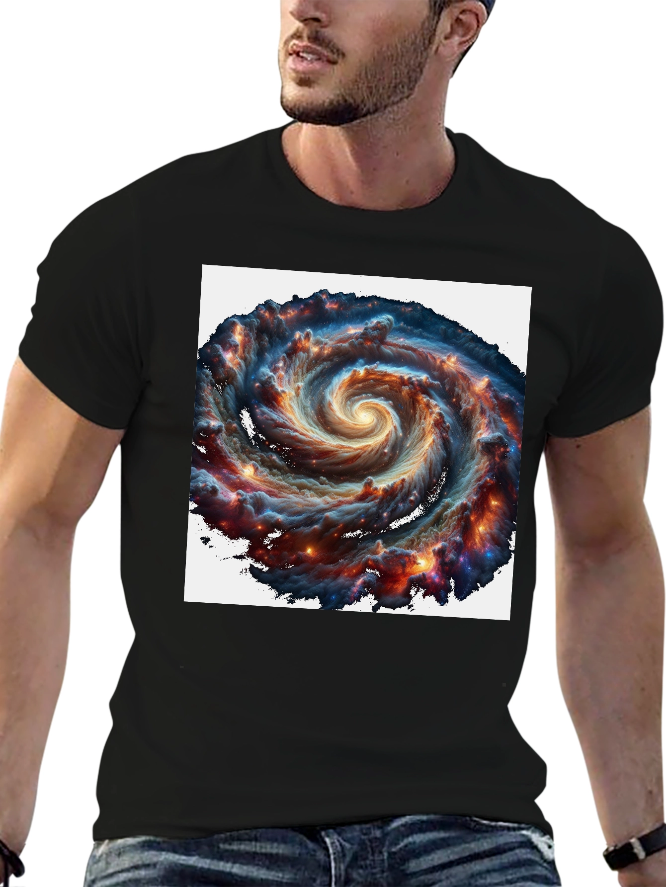 Swirling Galaxy Graphic Tee - Black Cotton Comfort