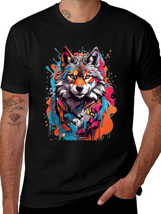 Colorful Wolf Graphic T-Shirt - Stylish Streetwear