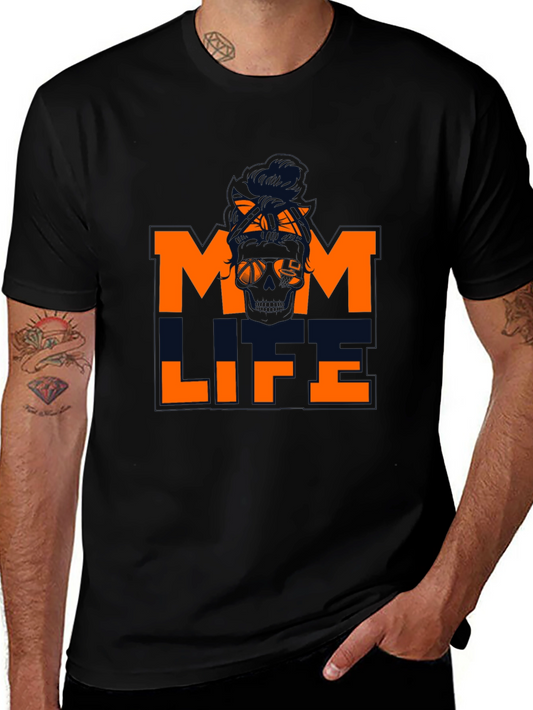 Mom Life Skull Graphic Tee - Black