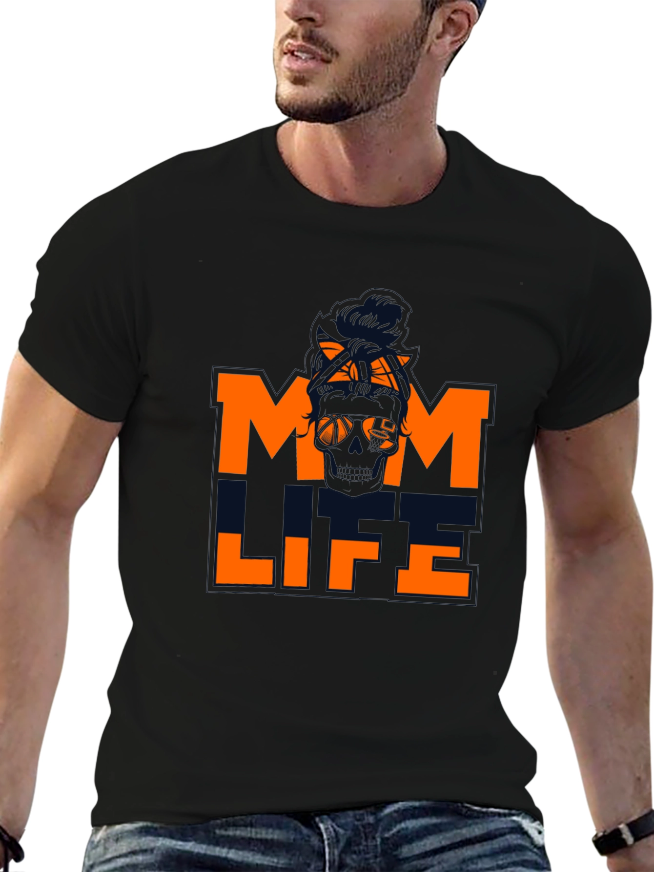 Mom Life Skull Graphic Tee - Black