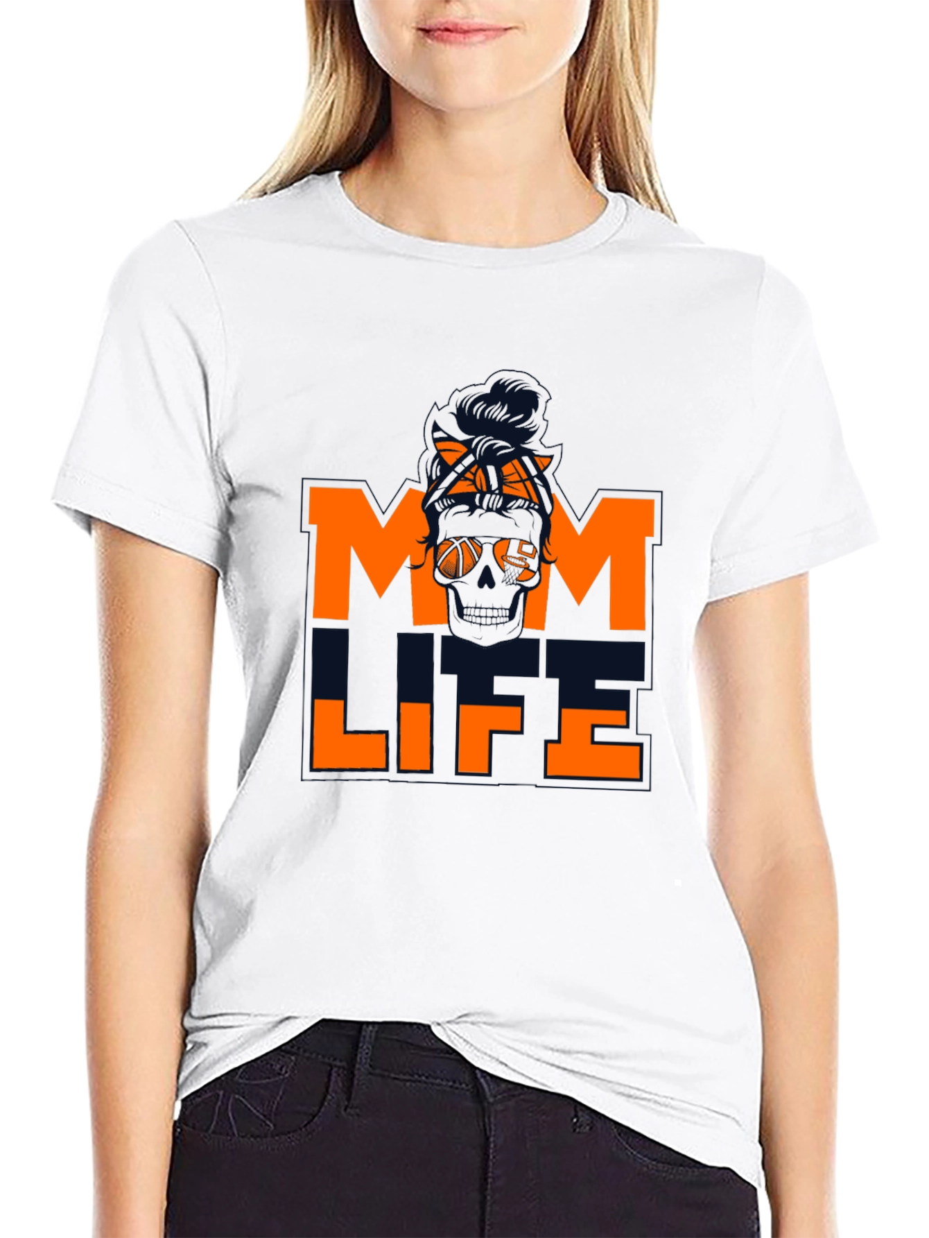 Mom Life Skull Graphic Tee - Black