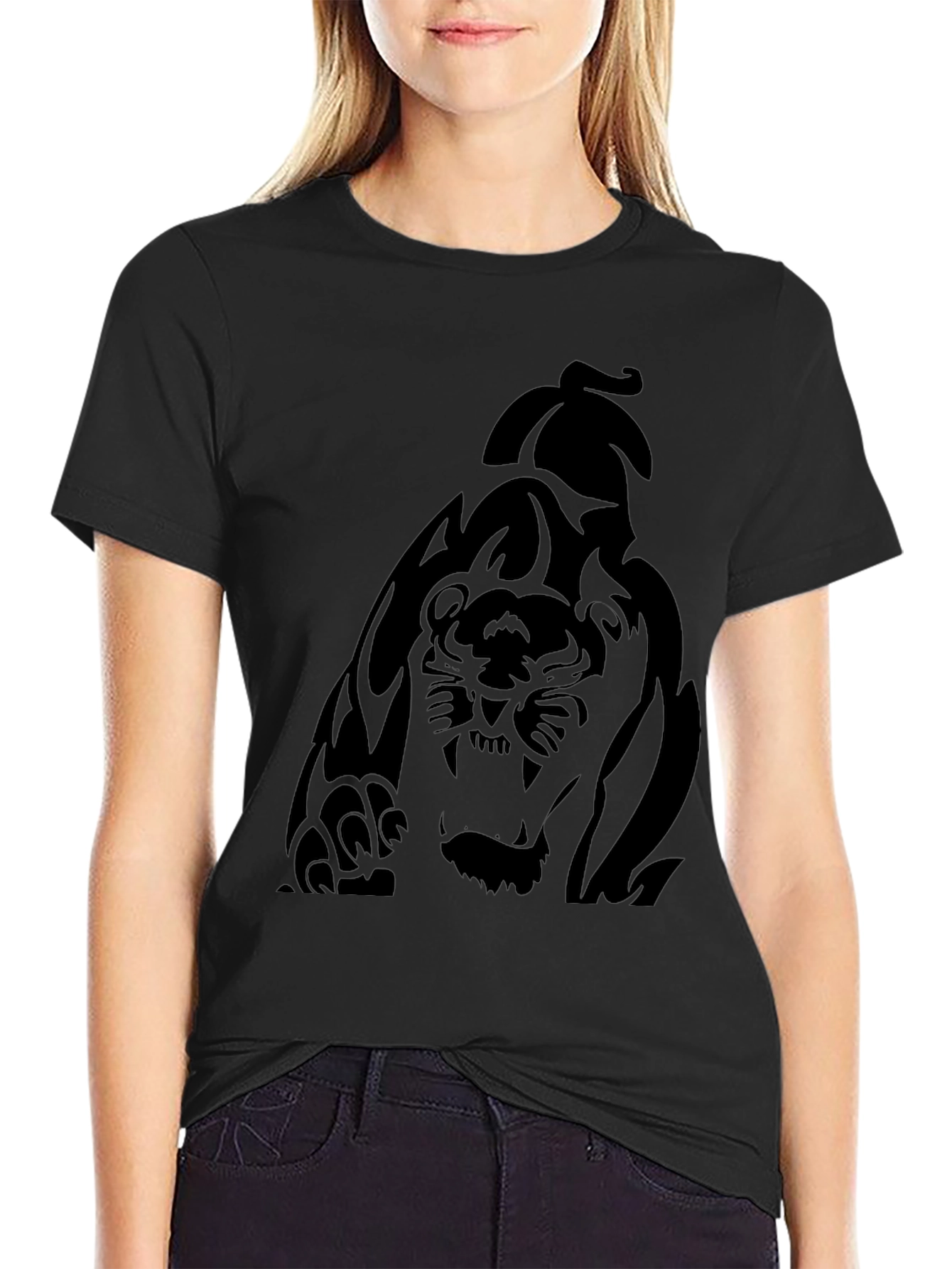 Mens Black Graphic Tee - Tiger Print