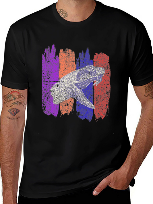 Retro Dinosaur Graphic Print Mens Black T-Shirt