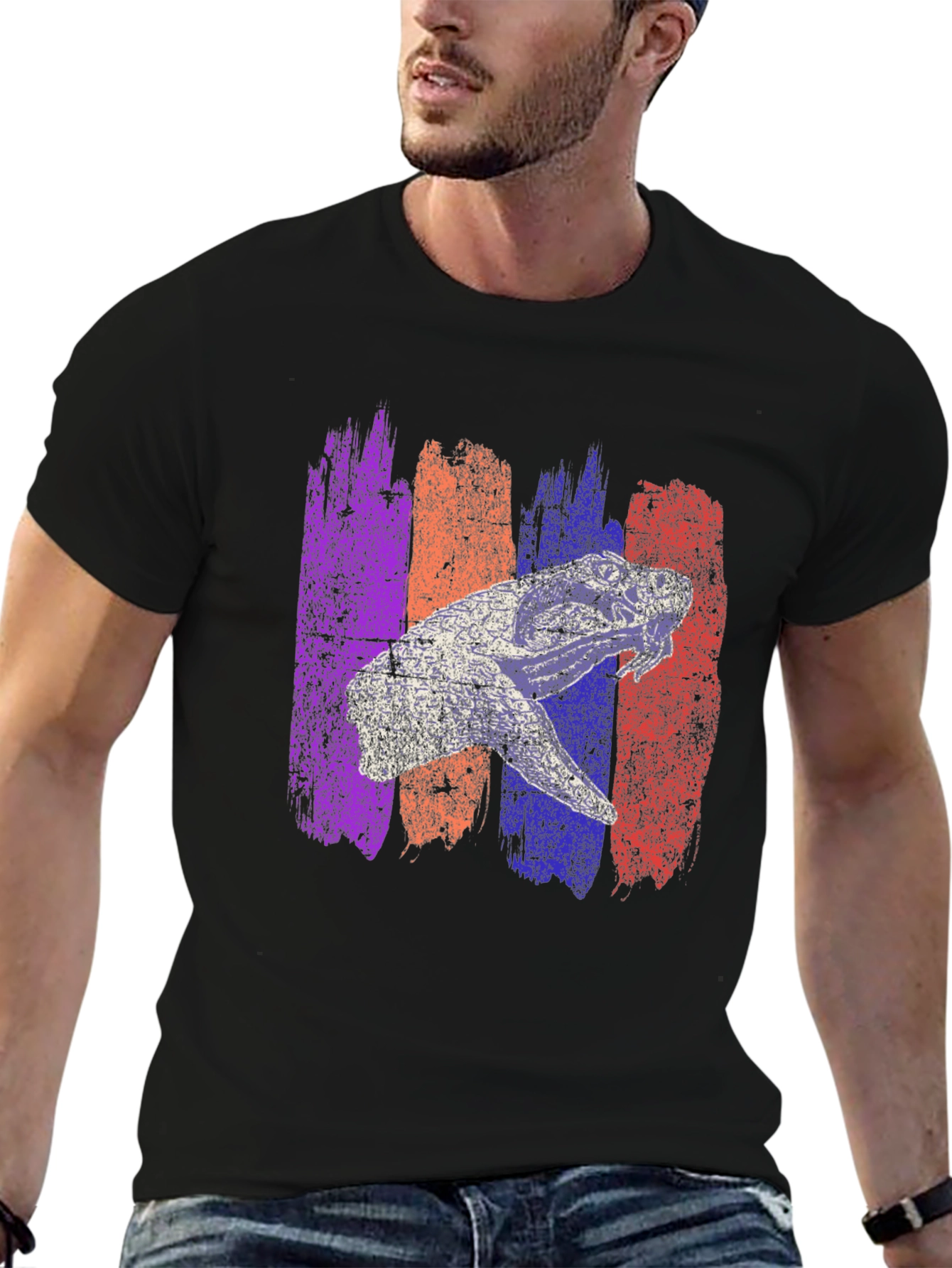 Retro Dinosaur Graphic Print Mens Black T-Shirt