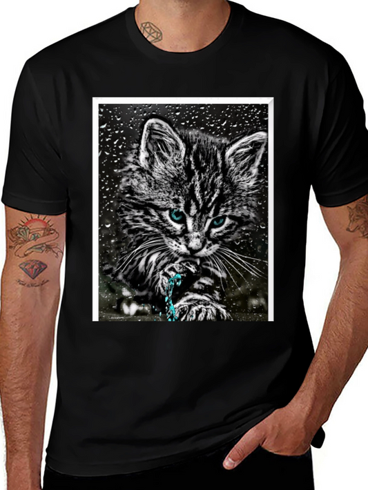 Cat on Rainy Window Graphic T-Shirt