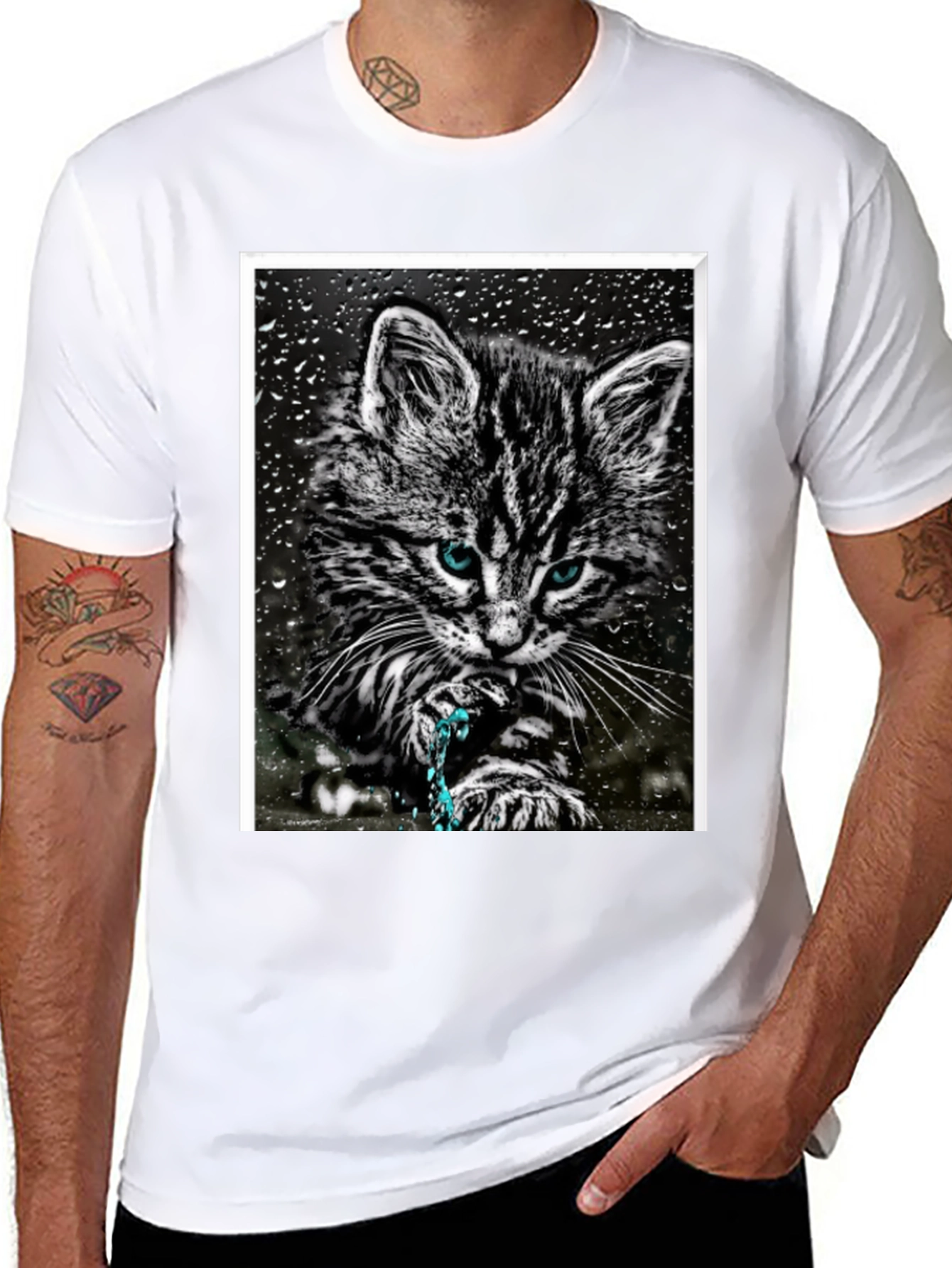 Cat on Rainy Window Graphic T-Shirt