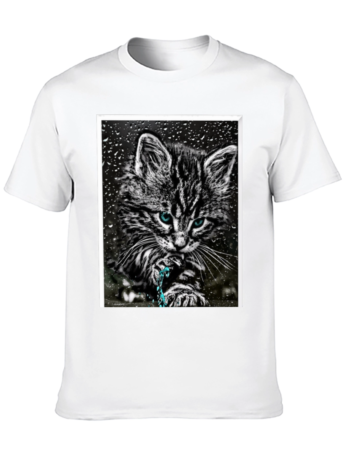 Cat on Rainy Window Graphic T-Shirt