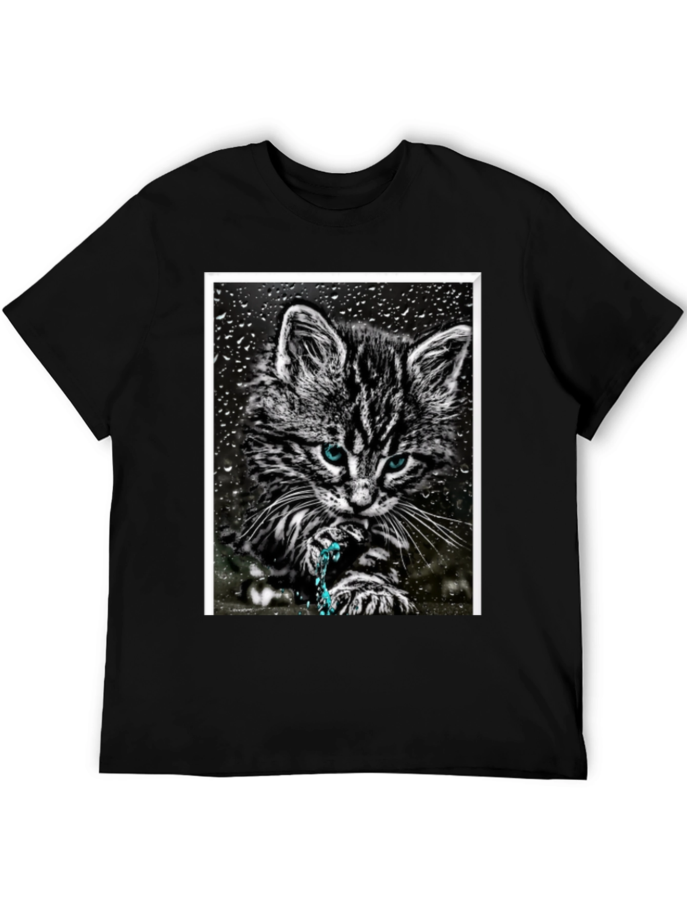 Cat on Rainy Window Graphic T-Shirt