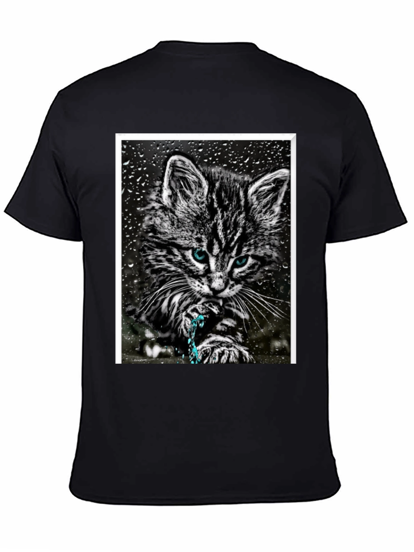 Cat on Rainy Window Graphic T-Shirt