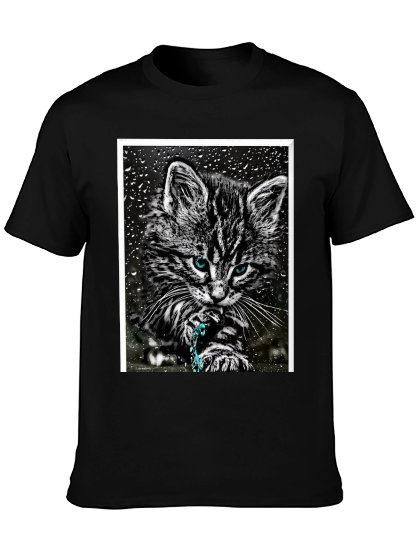 Cat on Rainy Window Graphic T-Shirt
