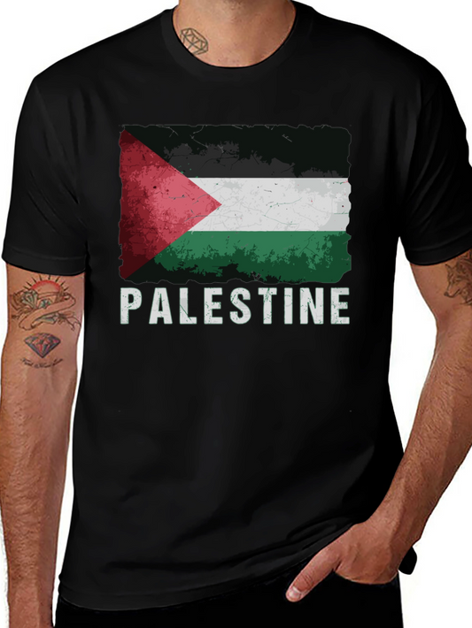 Palestine Flag Graphic Tee - Distressed Style