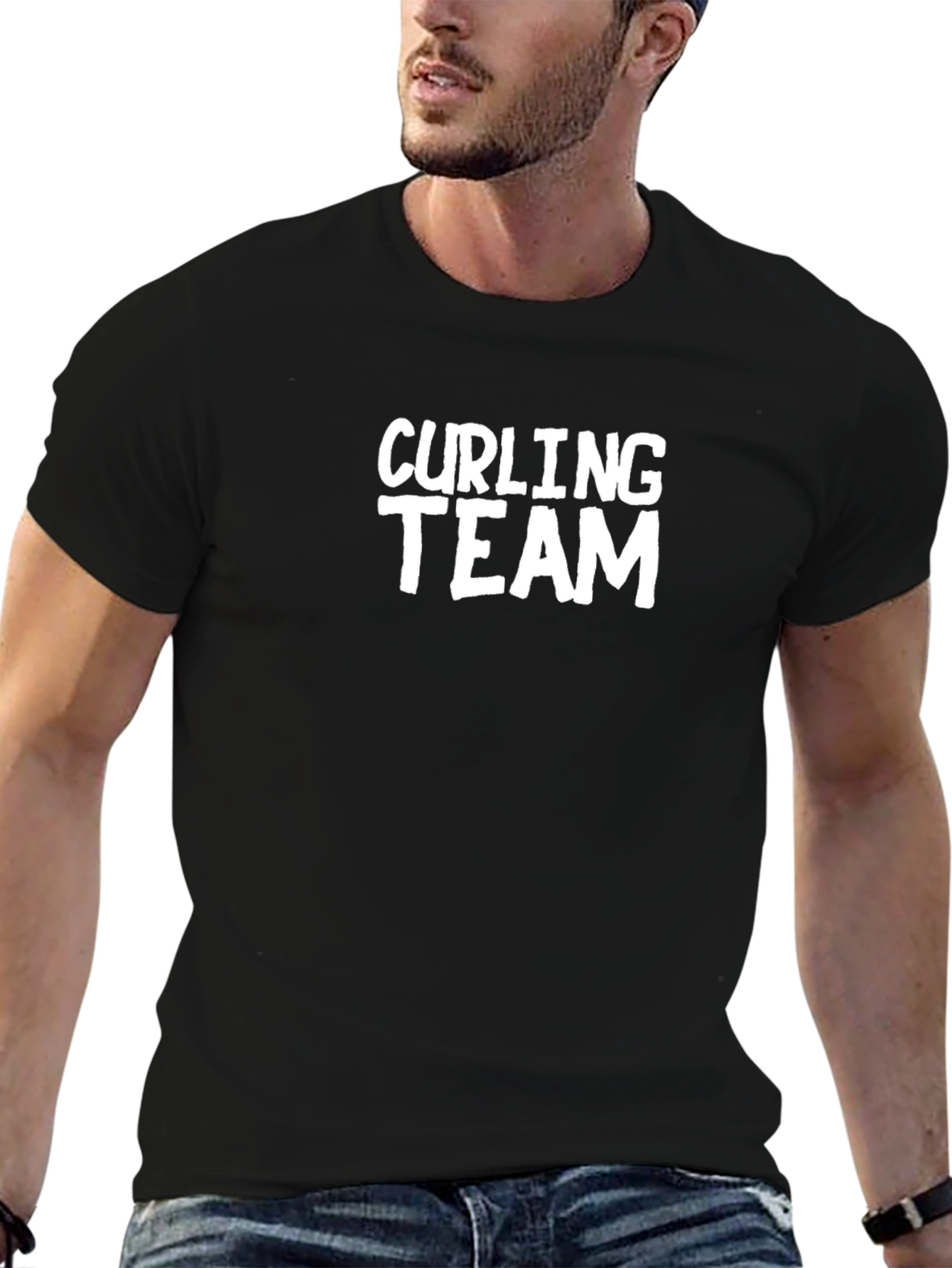 Curling Team Graphic T-Shirt - Black