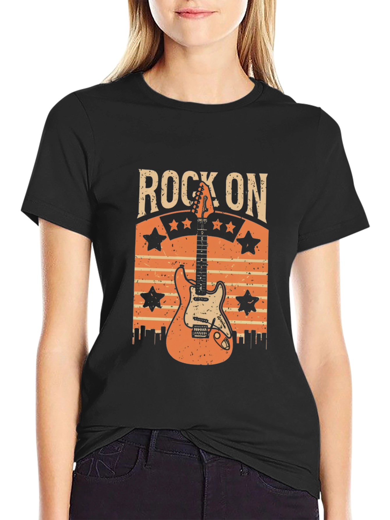 Rock On Guitar T-Shirt - Retro Style