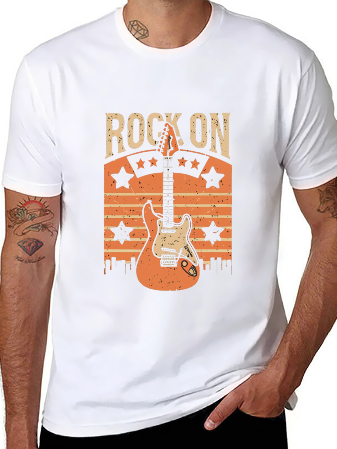 Rock On Guitar T-Shirt - Retro Style