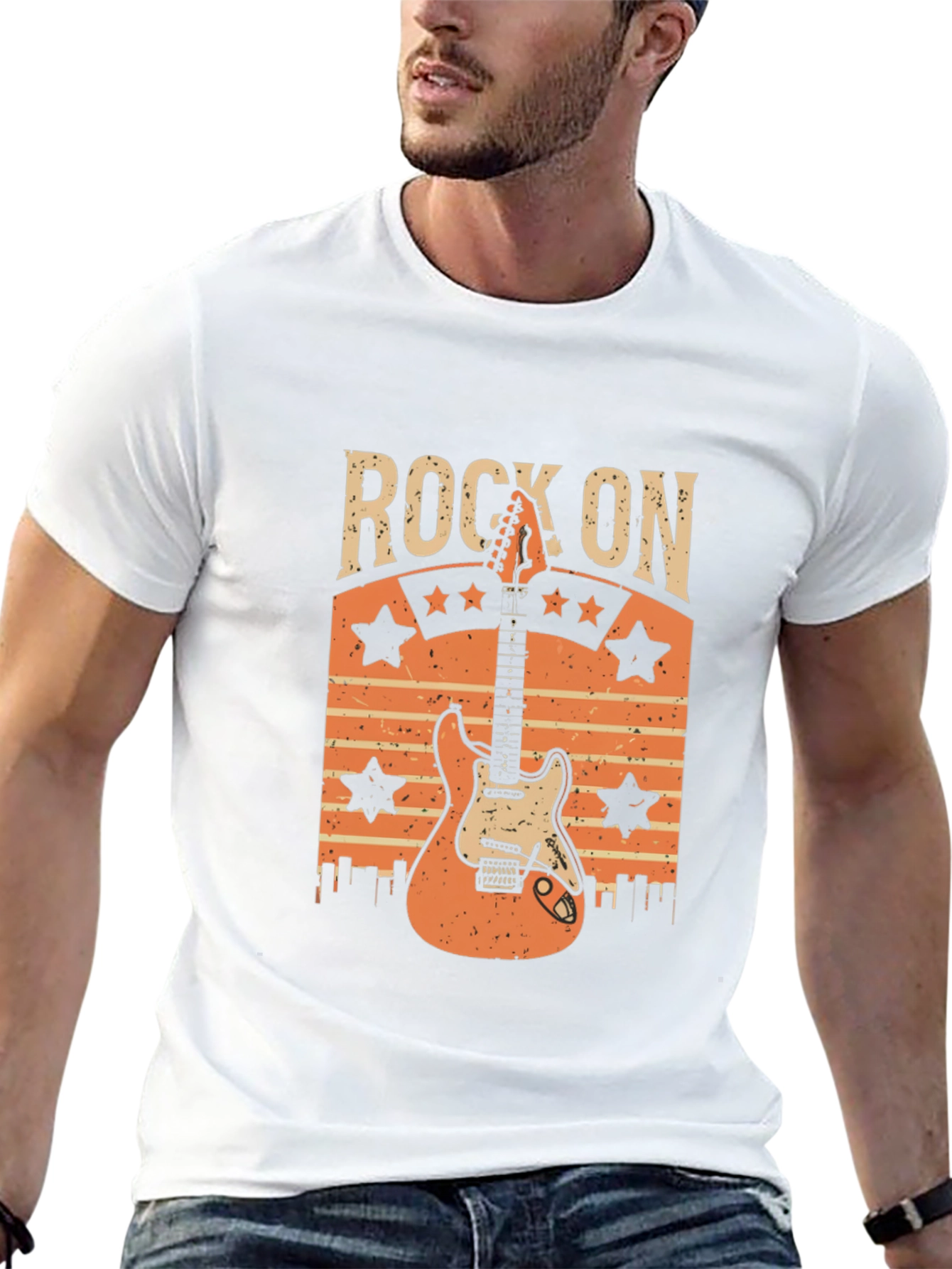 Rock On Guitar T-Shirt - Retro Style