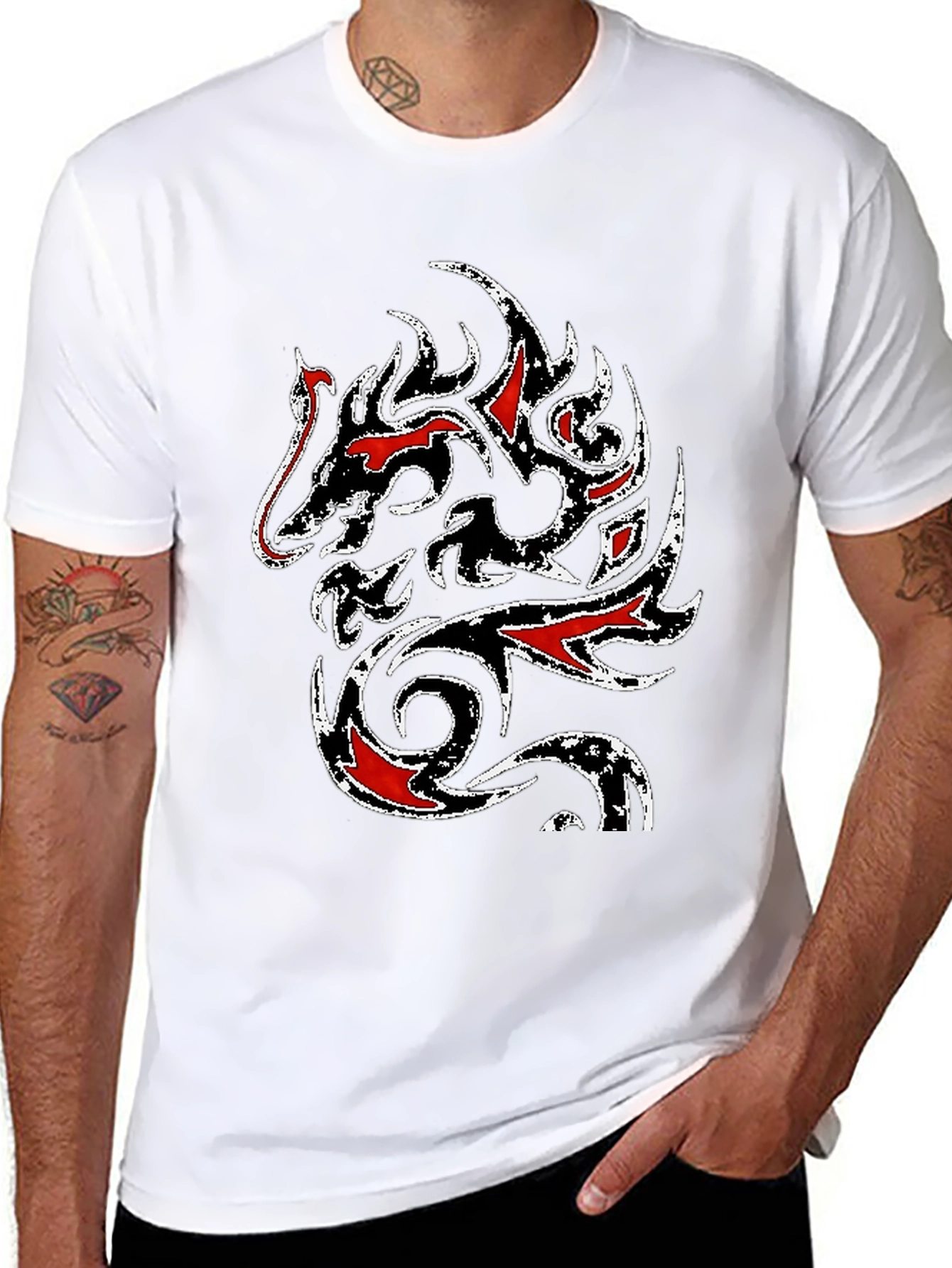 Tribal Dragon Graphic T-Shirt - Black