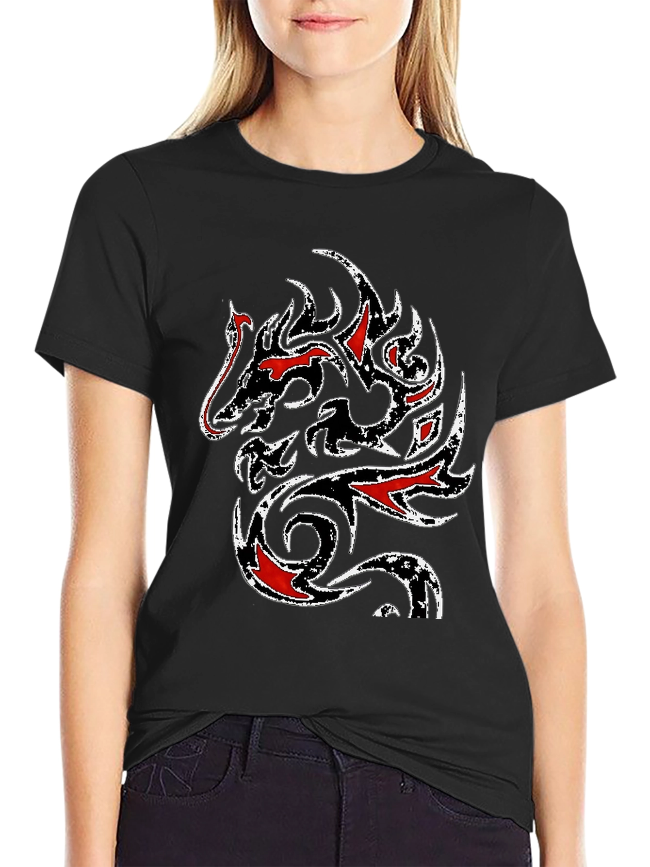 Tribal Dragon Graphic T-Shirt - Black