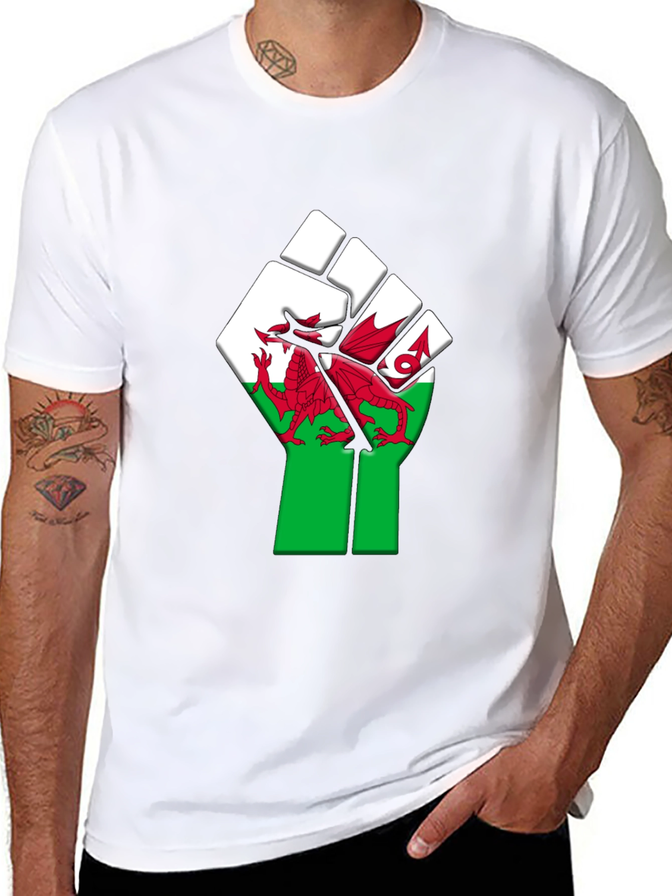 Welsh Pride Fist T-Shirt - Red Dragon Design