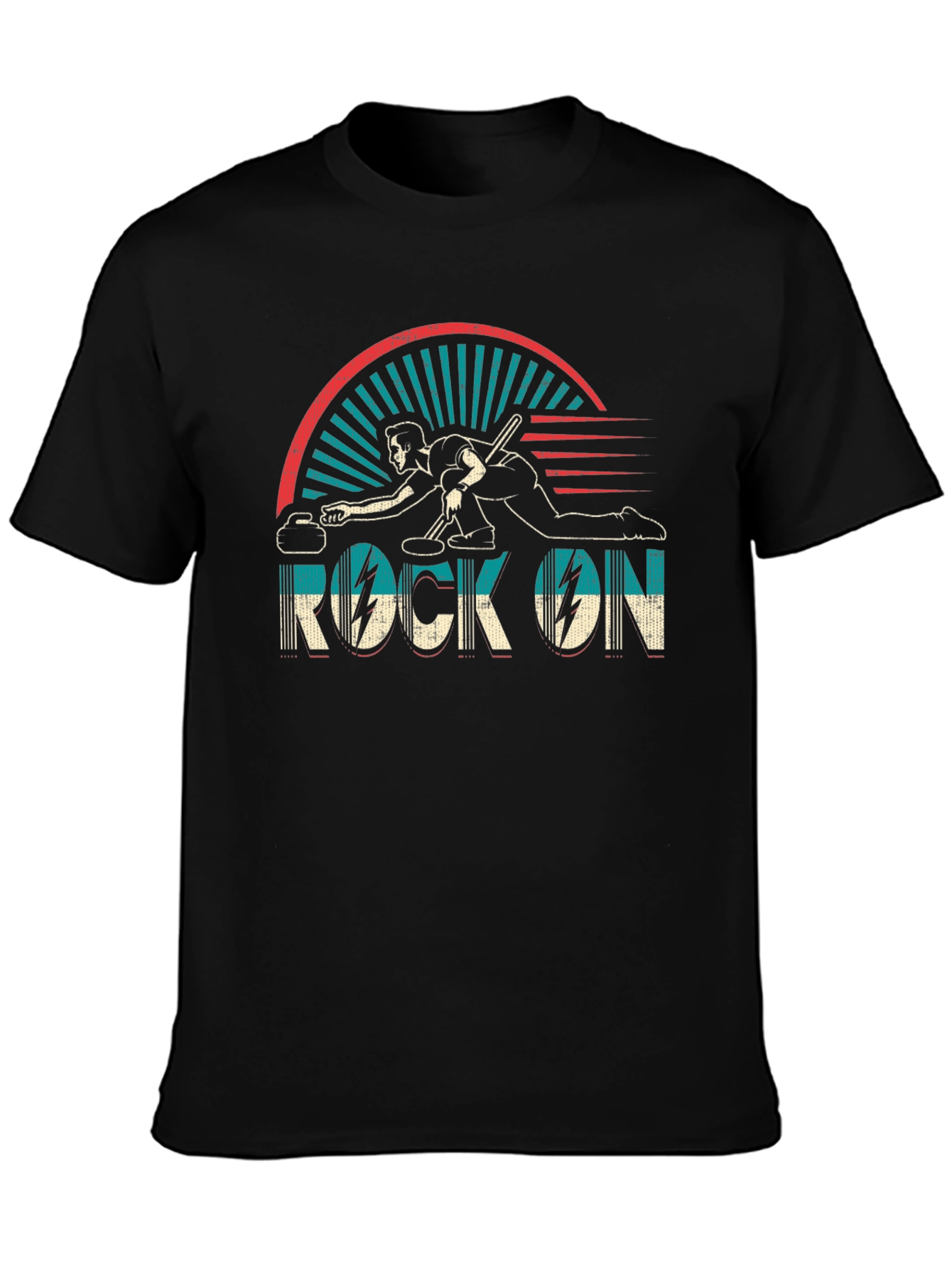 Rock On Curling T-Shirt - Retro Design