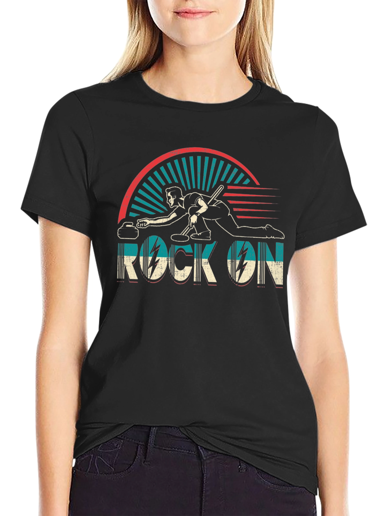 Rock On Curling T-Shirt - Retro Design