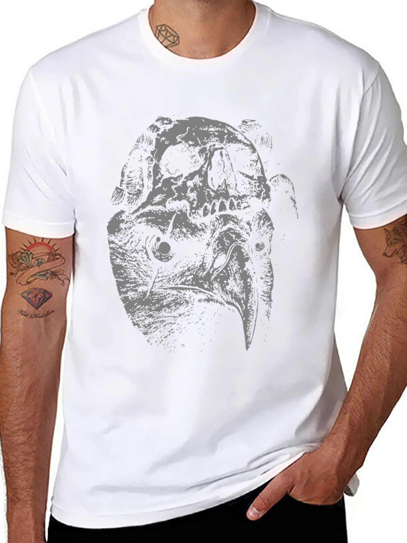 Skull Vulture Graphic Print Black T-Shirt
