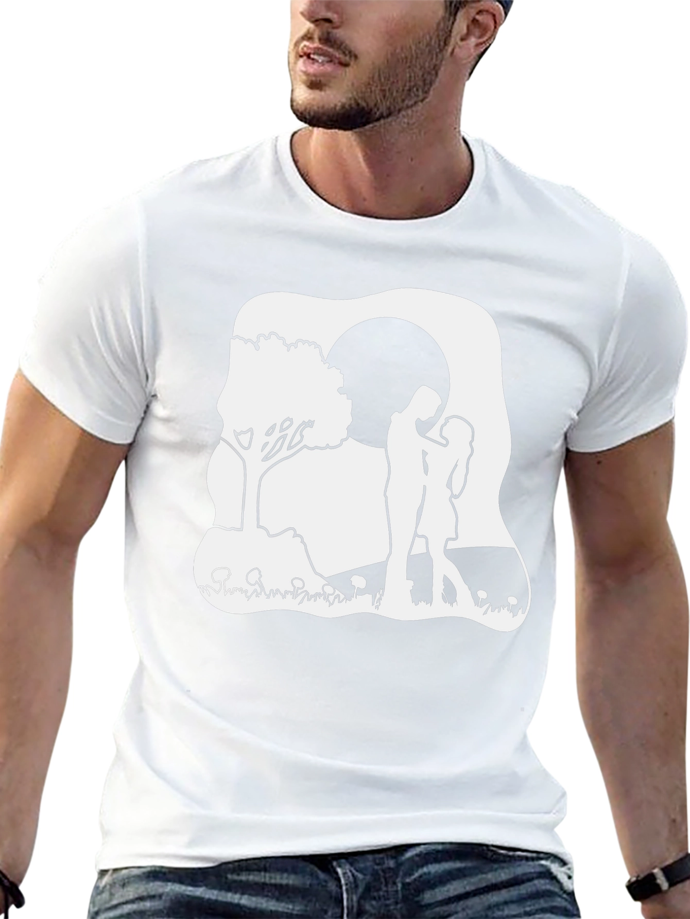 Romantic Couple Moon Tree Black T-Shirt