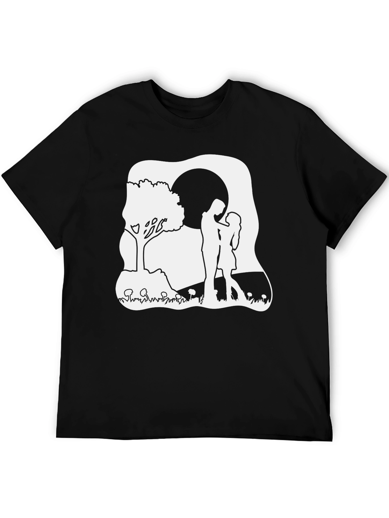Romantic Couple Moon Tree Black T-Shirt