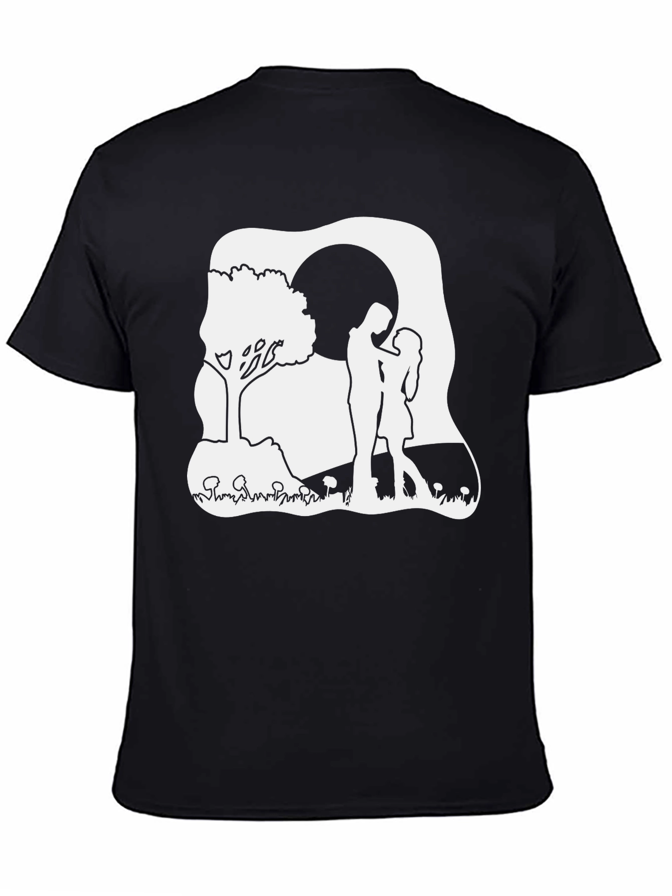 Romantic Couple Moon Tree Black T-Shirt