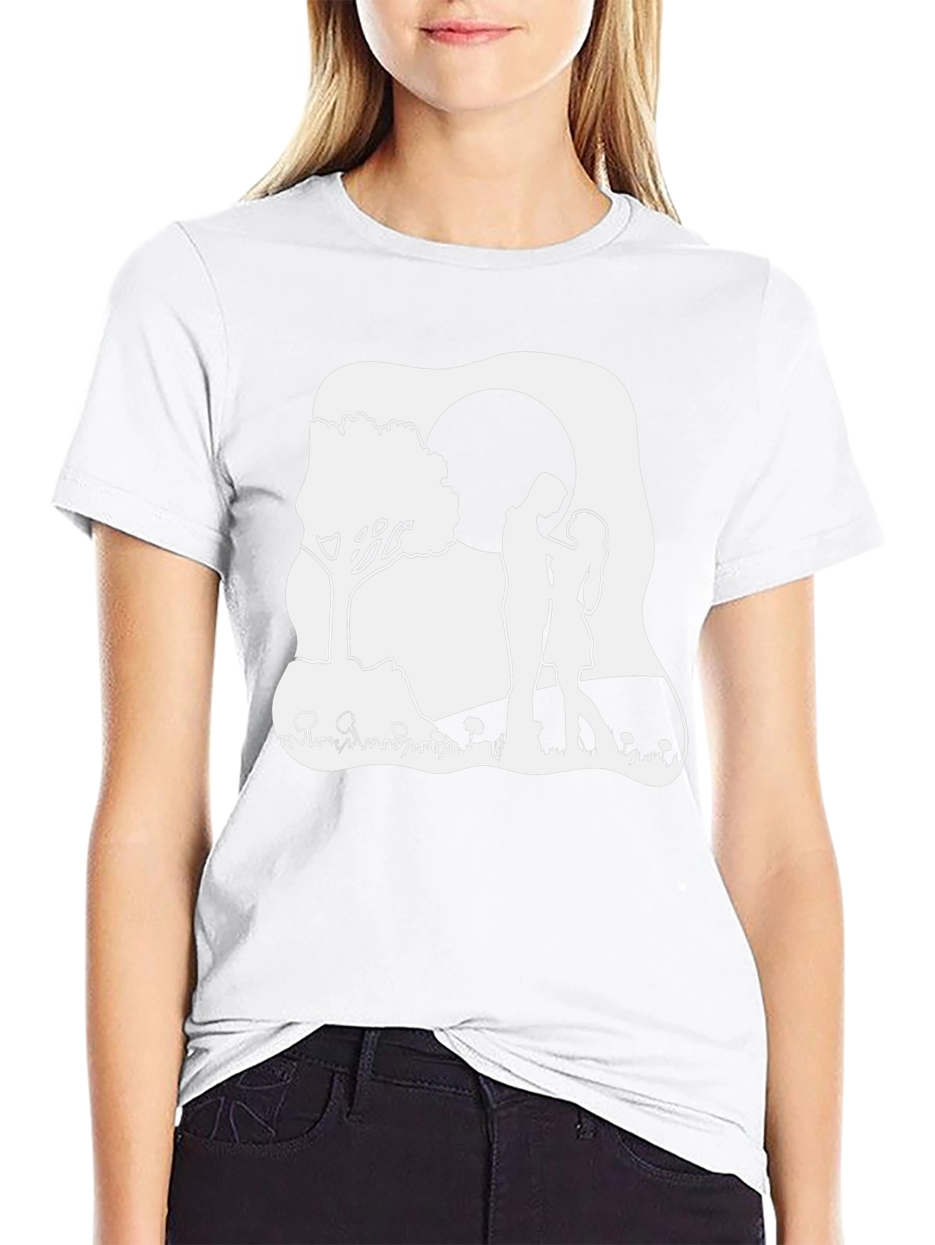 Romantic Couple Moon Tree Black T-Shirt