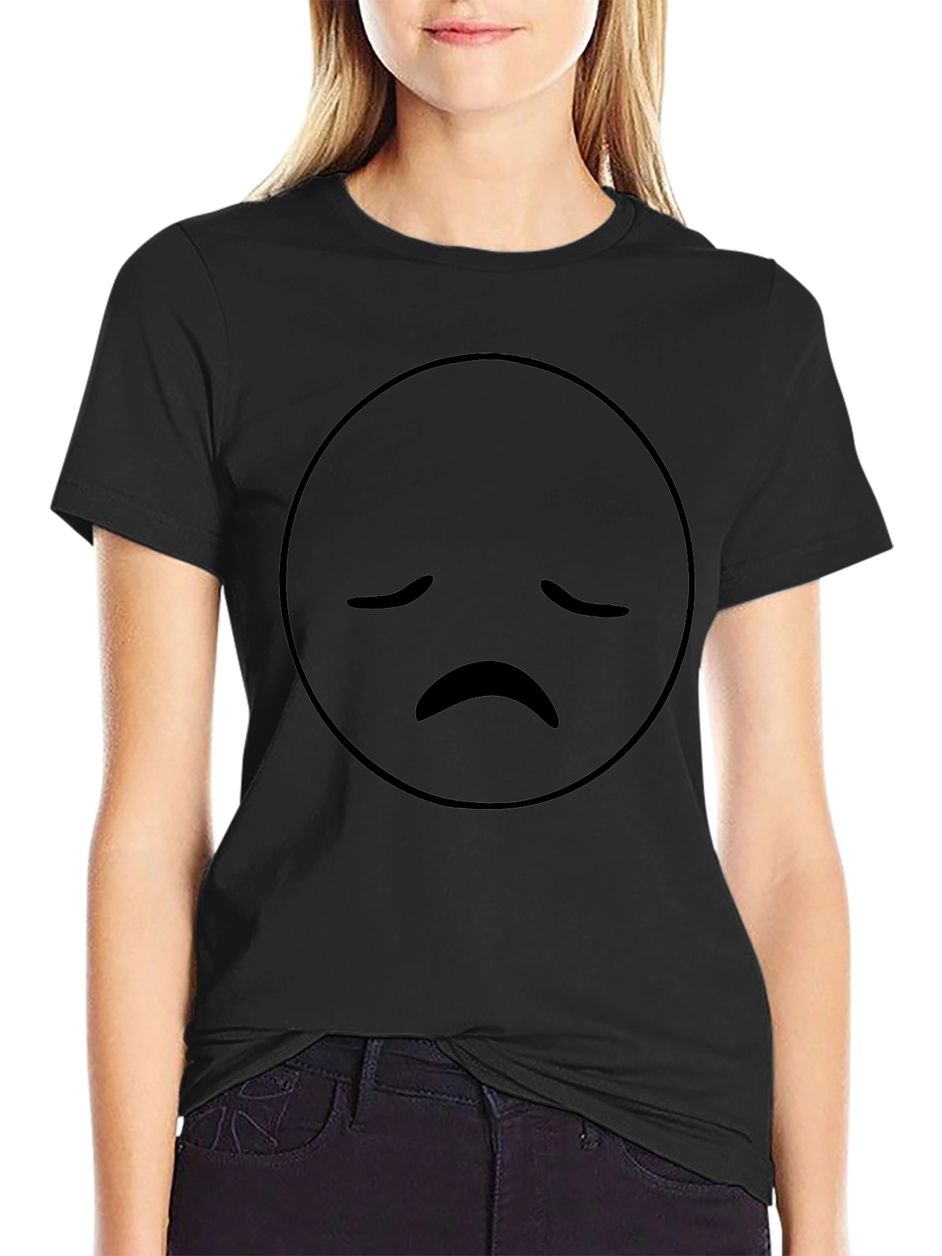 Sad Face Emoji Graphic Print T-Shirt